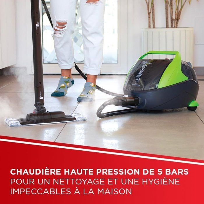 POLTI VAPORETTO Pro 95 Turbo Flexi - Nettoyeur Vapeur Multi-surfaces - 1100 W - 1,3 L - Noir / Vert