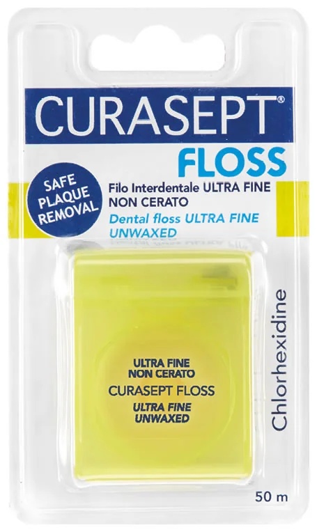 Curasept Classic Zahnseide, ultrafein, ungewachst, mit Chlorhexidin, 50 m