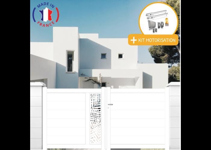 Lasergesneden aluminium draaipoortset + APK-gekeurde afmetingen L.4000 (tussen de stijlen) x H.1500 mm SGS Essential (actuatoren) Wit (9010)