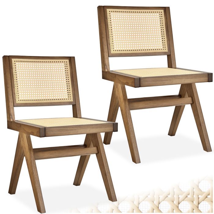 Houten stoelen - TECTAKE - Set van 2 LISSY fauteuils met Weense rieten zitting in boho-design hout, 48,5 x 53,5 x 83 cm - Licht eikenhout