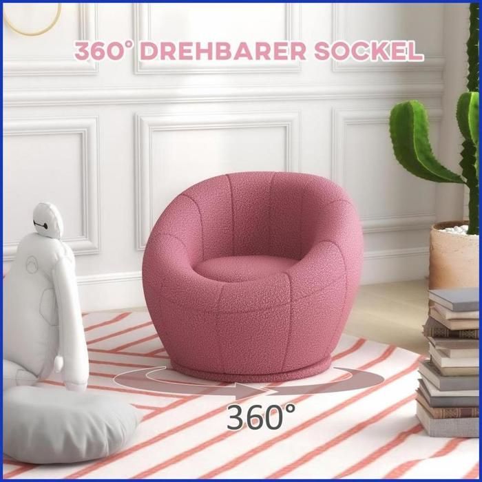 Fauteuil Lounge Rotatif - HOMCOM - Pluche Teddy Compact Confortable – Rose