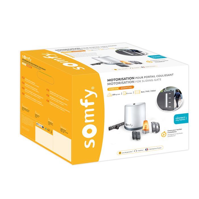 SOMFY 1246277 - Motor para puerta corredera Freevia Essential RTS - Incluye 2 mandos a distancia Keypop, luz intermitente y cable de 4 m.