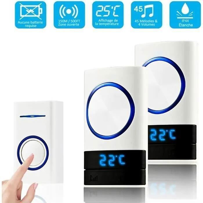 Timbre inalámbrico - YIKXIULF - Resistente al agua - 2 receptores - Indicador de temperatura - Alcance de 150 m