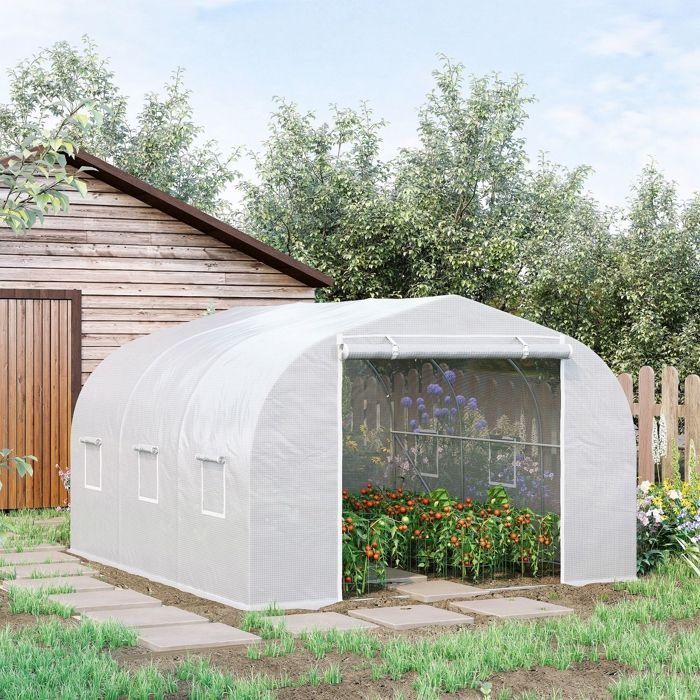 Gartentunnel-Gewächshaus - OUTSUNNY - 3,5 m (L) x 3 m (B) x 2 m (H) - Hochdichte PE-Folie - UV-Schutz