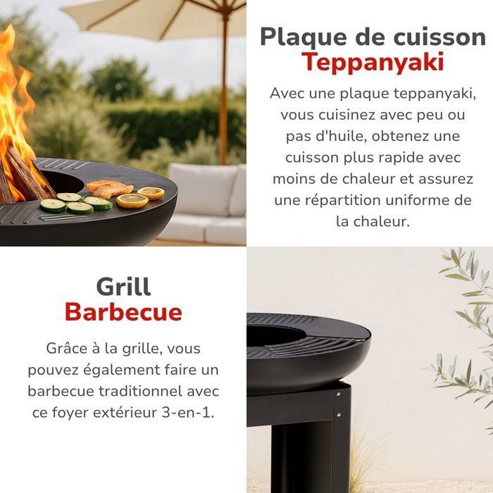 Brasero y parrilla Alpina 3 en 1 - 61 x 90 cm