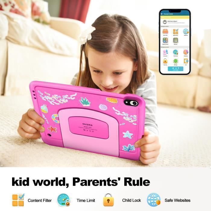 Tablette Enfants - OUZRS - 8 Pouces - Android 12 - 4Go RAM - 128Go ROM - Rose