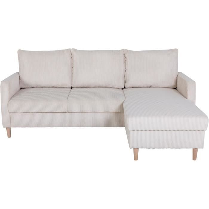 Ecksofa mit festem Sitz – 3-Sitzer – CHIPY – Stoffbezug Lincoln Pearl – Beine aus Naturholz – 192 x 82 x 138 cm