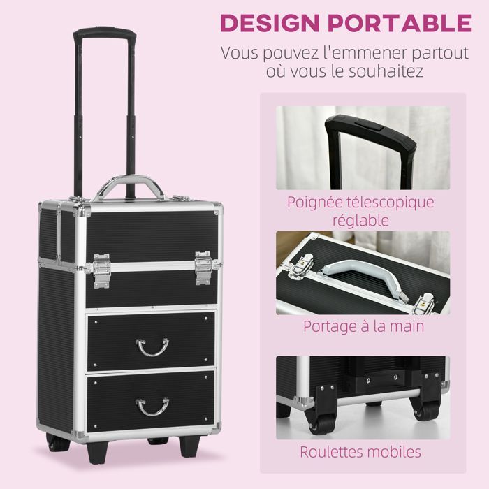 HOMCOM - Estuche de maquillaje - Aleación de aluminio - 36x23x58cm - Negro