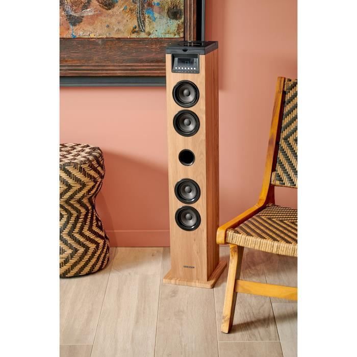 Altavoz de torre THOMSON - Negro/Madera - Bluetooth/CD/USB/SD, 60W, Radio FM, Control remoto, Fuente de alimentación de 230V