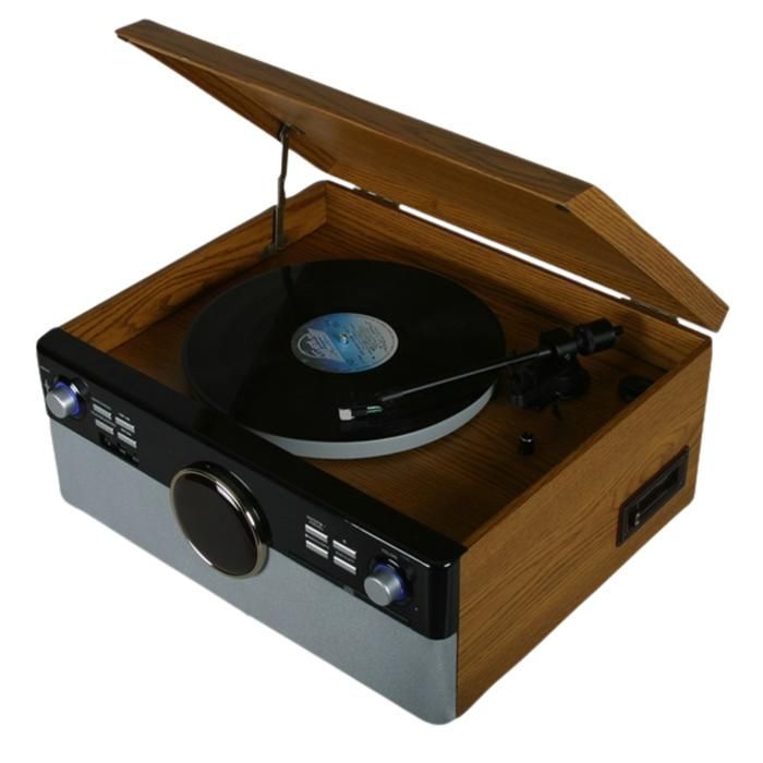 OPTEX Platine Vinyle Vintage Coffret en Bois 7 en 1 Bluetooth