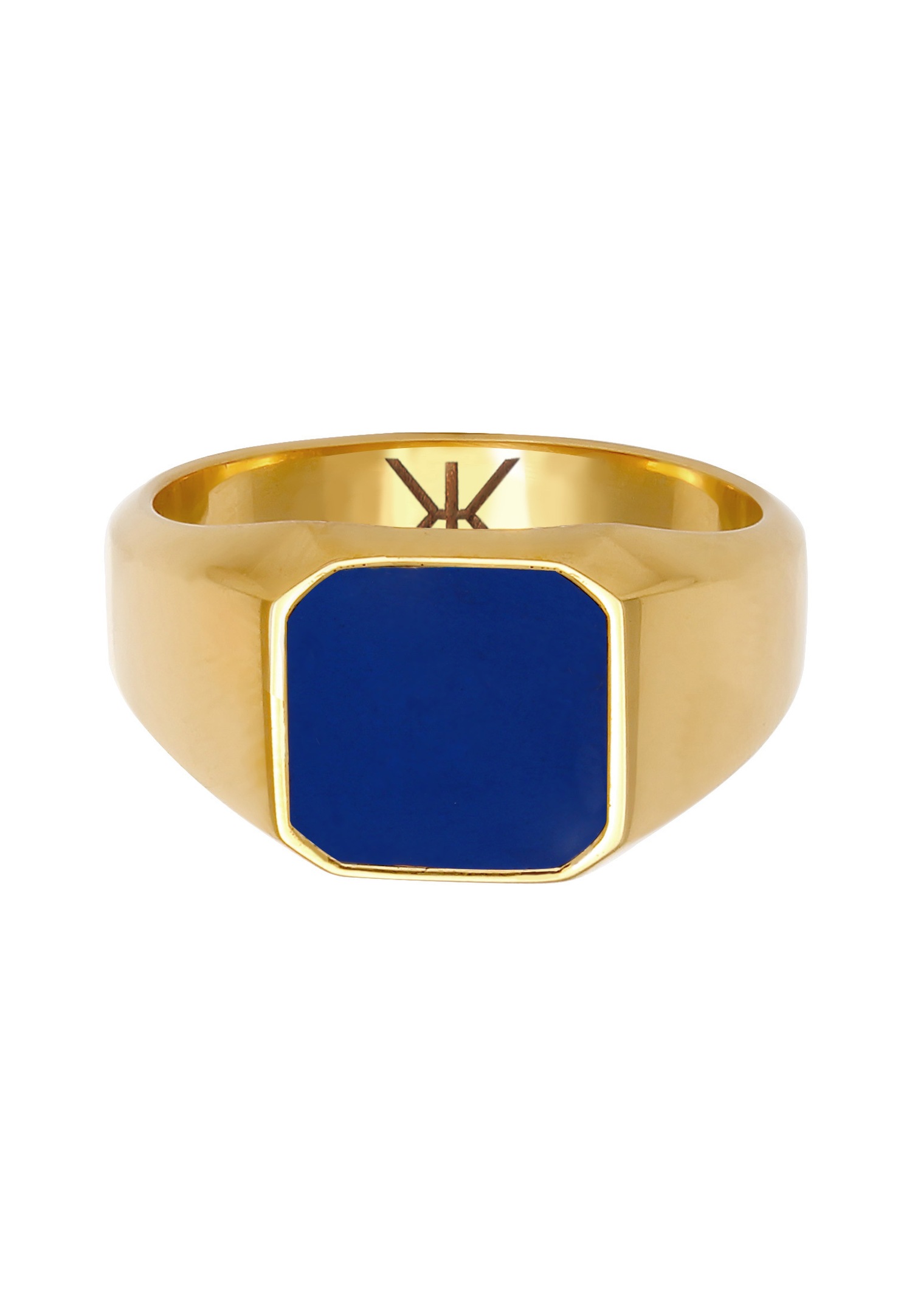 KUZZOI Bague Signet Homme Bleu Basique Solide avec Email en Argent Sterling 925
