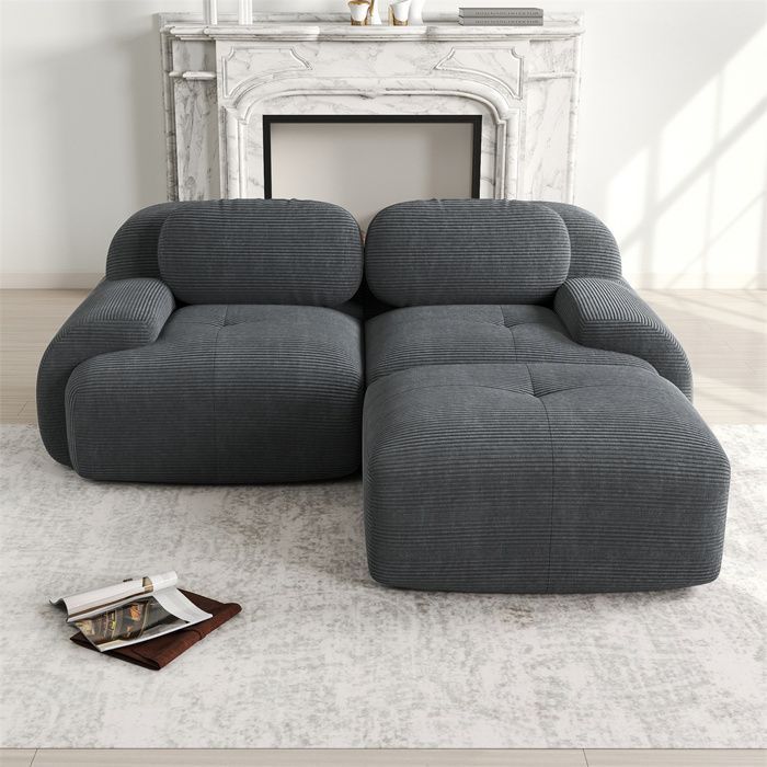 Sofá esquinero de 2 plazas DRIPEX en terciopelo de pana suave, sofá modular con reposabrazos curvos, 208 cm de ancho para sala de estar, gris.
