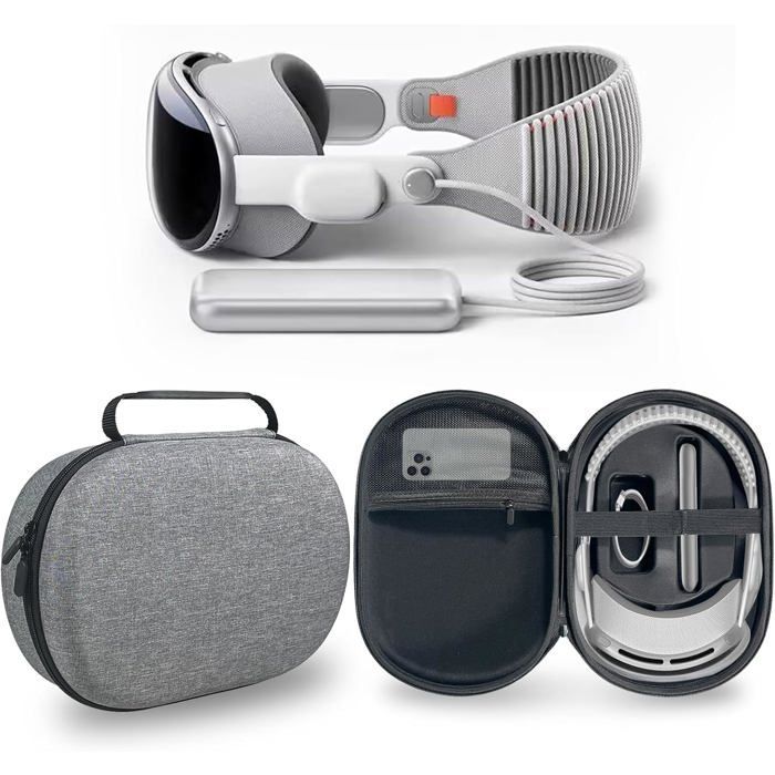 Étui rigide transport casque réalité virtuelle Apple Vision Pro - Compatible batterie chargeur portable résistant chocs chutes