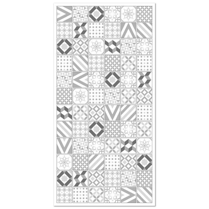 Tapis Vinyle - Panorama - Carreaux Ciments Love - Gris - 40x80 cm - Résistant et Économique