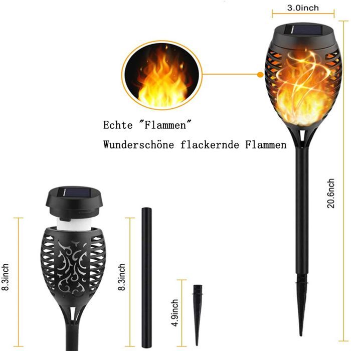 Lampes solaires pour jardin, brûleur extérieur à effet flamme réaliste, éclairage LED pour Noël et décoration extérieure