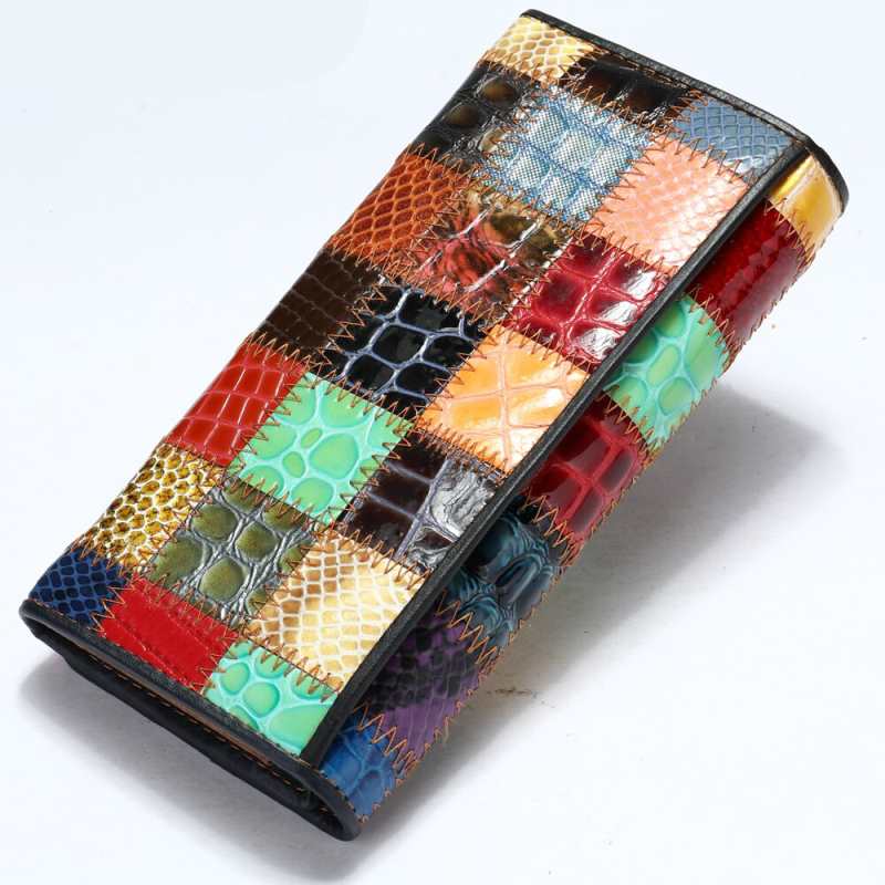 Portefeuille femme, portefeuille femme en cuir véritable, portefeuille long femme en cuir, patchwork, portefeuilles et porte-cartes femme 544