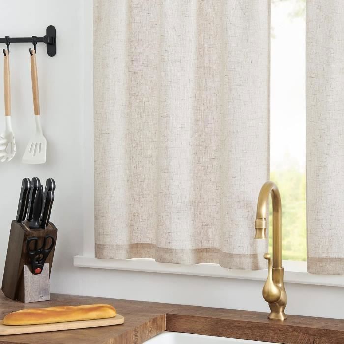 Set di 2 tende in lino traslucido, colore originale, 65 x 90 cm, adatte per cucina, soggiorno, bar.