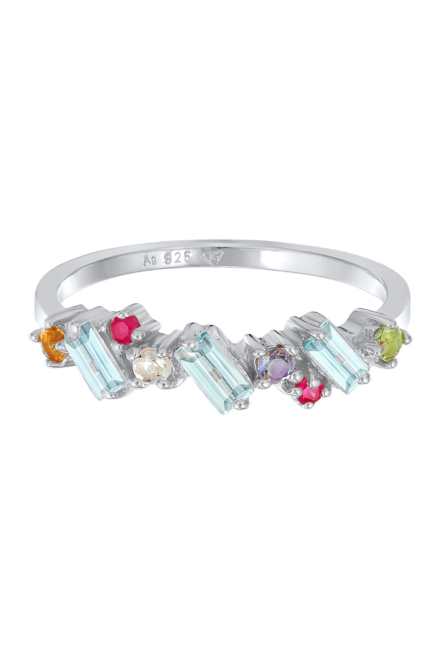 Elli PREMIUM Elli PREMIUM Bague Femmes Multicolore Glamoureux avec péridot, topaze et pierre de lune en argent sterling 925 plaqué or