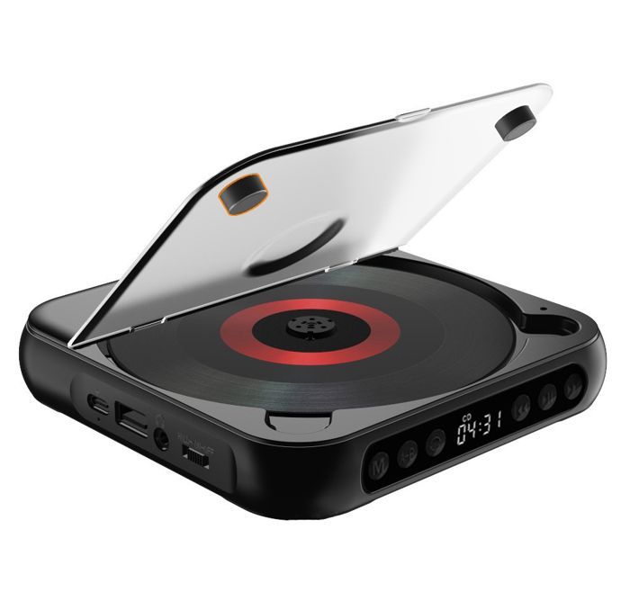 Bluetooth-CD-Player – Mini-CD-Player, tragbar, schlank und leicht – vielseitig – kompatibel mit CDs und USB – 135 x 135 x 25 mm, Schwarz