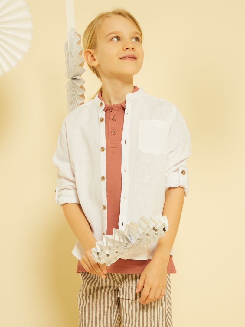 Camisa de lino con cuello mandarín - Blanca