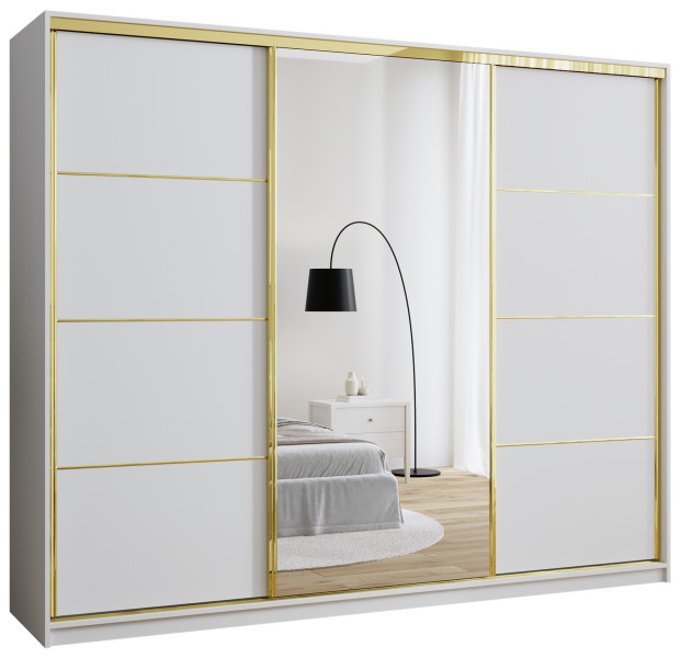 Szafa przesuwna z lustrem 250 cm GOLD NEW mat biały