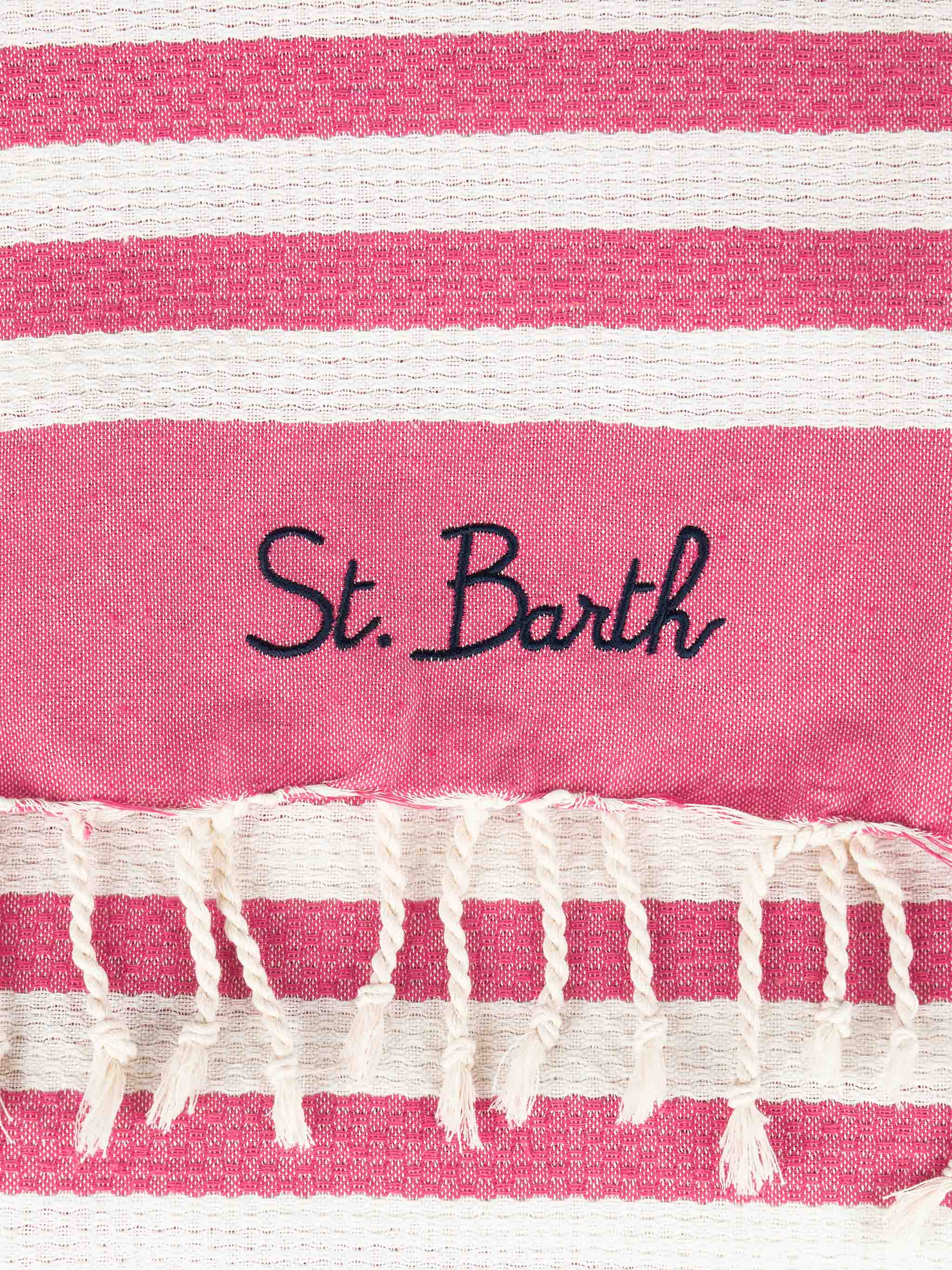 Strandtuch aus fuchsiafarbenem, gestreiftem Baumwoll-Fouta