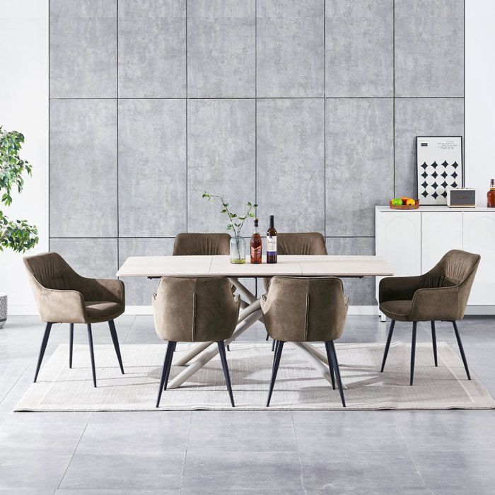 WAFTING Lot de 6 Chaises de Salle à Manger, Chaises de Cuisine, Fauteuil Rembourrée en Velours, Pieds en Métal, Marron
