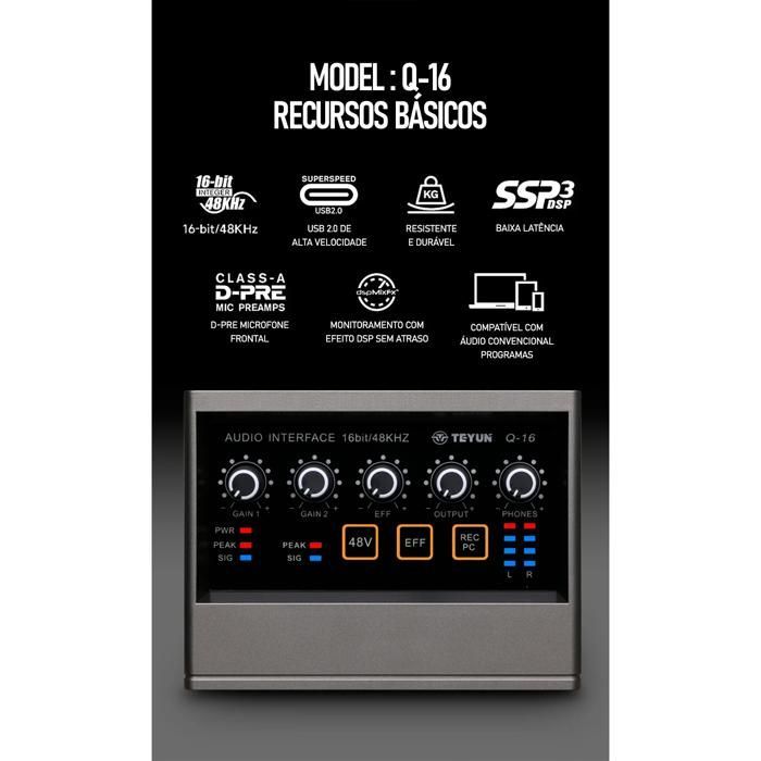 Mezclador de audio - RNCYN - Q-16 - 48 kHz - Interfaz de monitorización - Grabación en directo - Tarjeta de sonido
