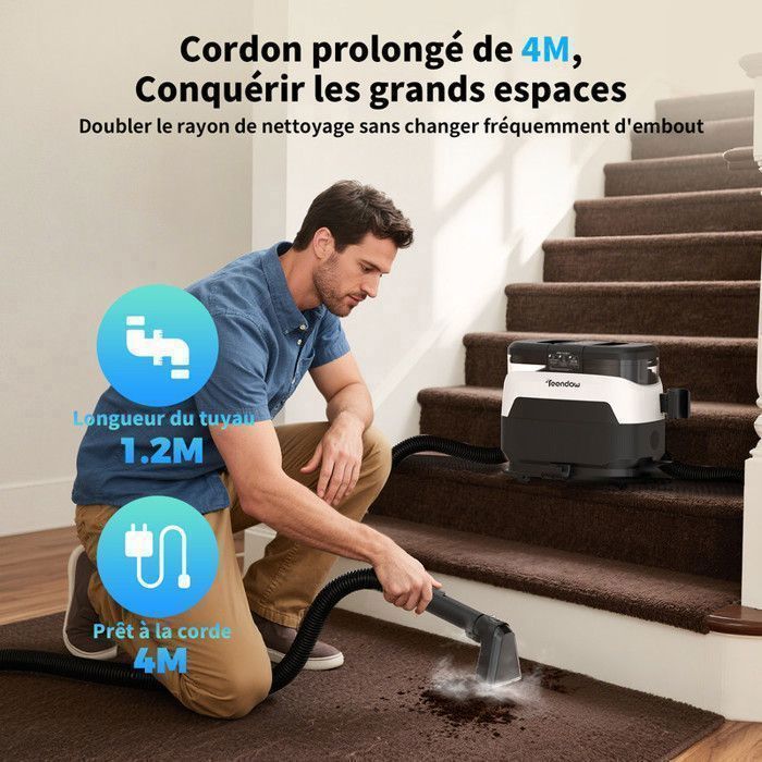 Nettoyeur Vapeur  - 1650W - Réservoir 1,3L - Tuyau 1,5M - Modes multiples - Bouton tactile - Vapeur à haute température