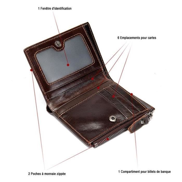Portafoglio da uomo in vera pelle con protezione RFID, portamonete vintage per carte di credito - Marrone scuro