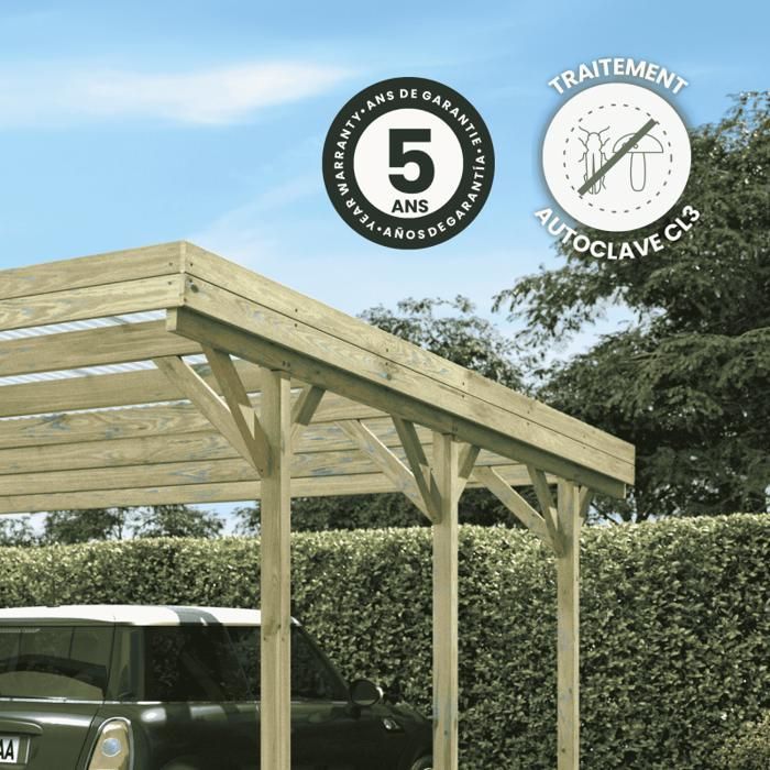 Tettoia in legno per 2 auto, 30,9 m², 6 pali, 9x9