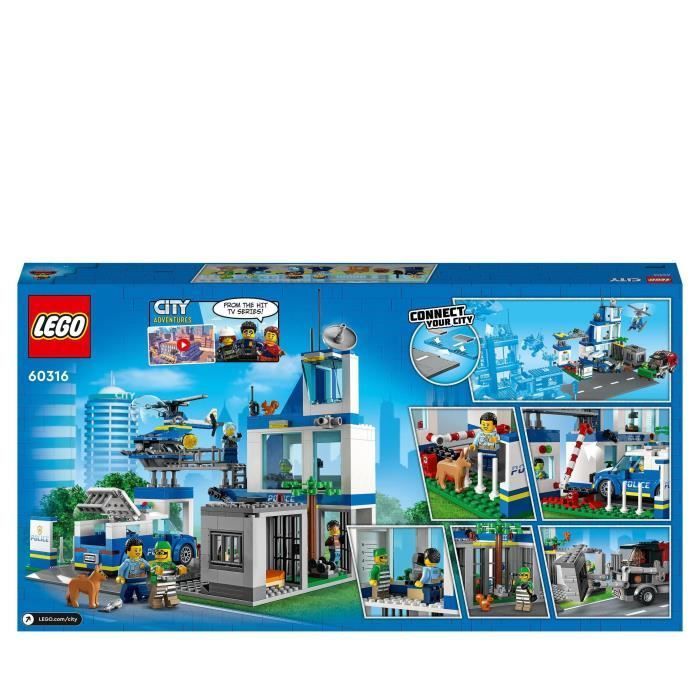 LEGO® City 60316 Le Commissariat de Police, Jouet Hélicoptère, Voiture de Police, Chien Figurine, Camion Poubelle Jouet