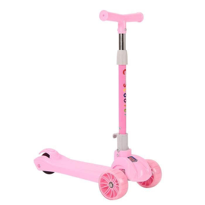 YNZHOUDZ 3-Wheel Light-Up PU Scooter for Children - Foldable Scooter - Adjustable Height - Pink