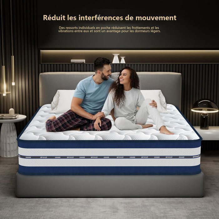 Colchón de 140x200 cm, 26 cm de grosor, confort de lujo, ultratranspirable - 7 zonas, híbrido: muelles independientes + esponja multicapa