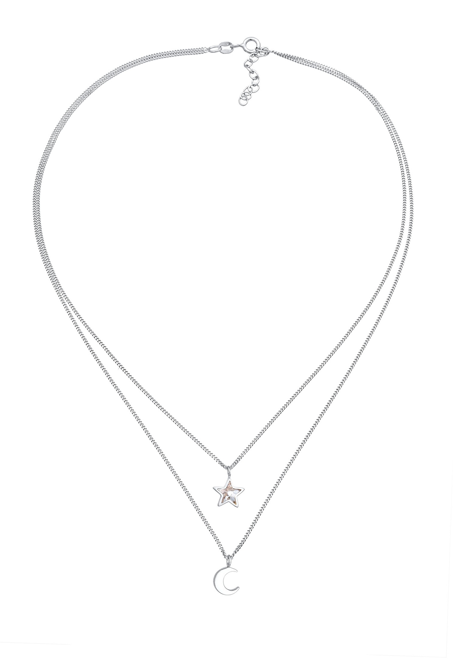 Elli Enfants Layer étoile demi-lune pendentif avec cristal en argent sterling 925