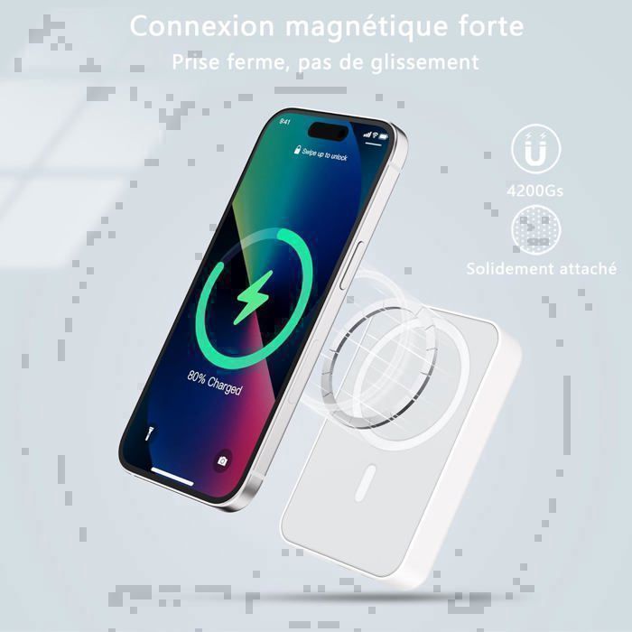 Externe batterij voor MagSafe Wireless - Compatibel met iPhone 17, 16, 15, 14, 13, 12-serie en Samsung Magnetic Power Bank - TECHTA
