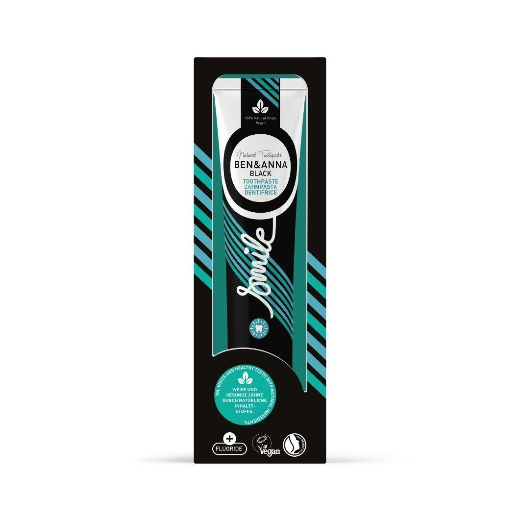 Detská zubná pasta Ben & Anna Smile s fluoridom, čierna – 75 ml