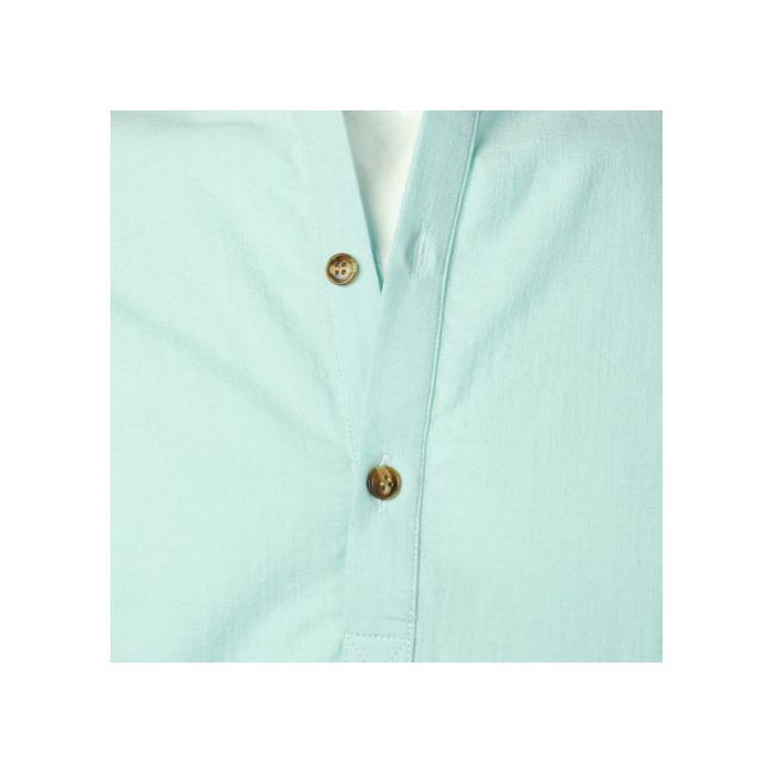 Men's Henley Shirt, Short Sleeves, Breathable Cotton and Linen, Slim Fit, Striped, 3-Button Collar, Mint Green, Size S