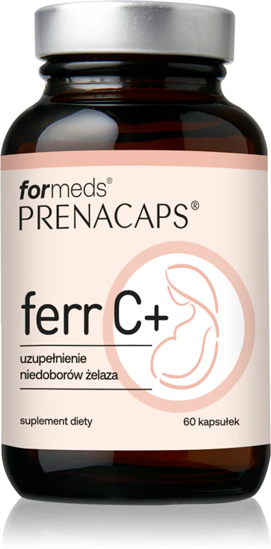 Prenacaps ferr C+ cápsulas de suplemento alimentar para auxiliar na formação adequada de glóbulos vermelhos e hemoglobina.