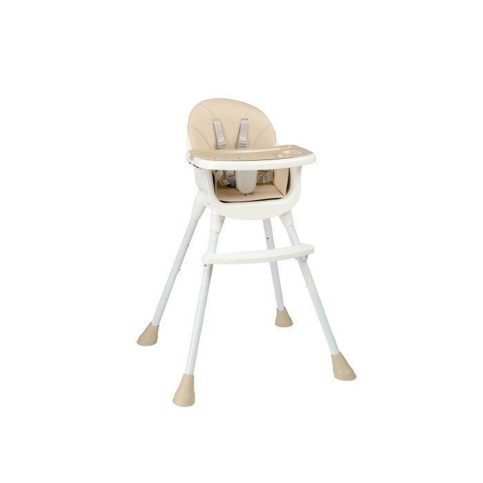 Chaise haute pour bébé enfant - LALAHO - Hauteur réglable et Pliable, Plateau Amovible, Harnais de sécurité à 5 points -  Beige