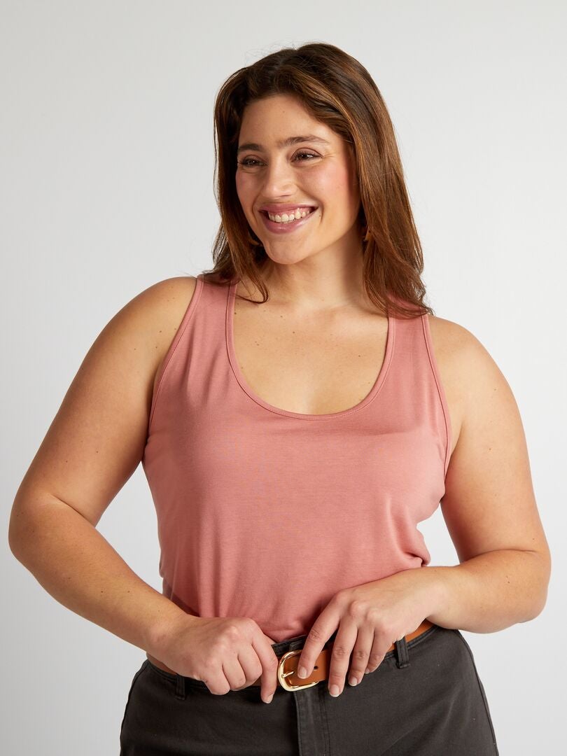 Stretch tanktop met diepe halslijn - ROZE