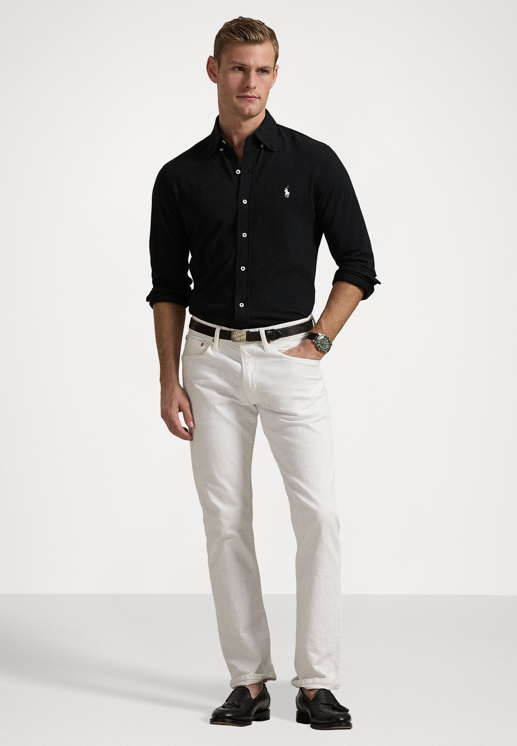 Polo Ralph Lauren FEDERWEICHES MESH-SHIRT - Hemd - schwarz