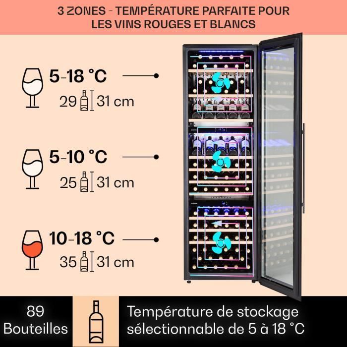 Klarstein Vinsider 89 Built-In Trio Built-in Wine Cellar 5-18°C Touch Control Panel Wooden Shelves