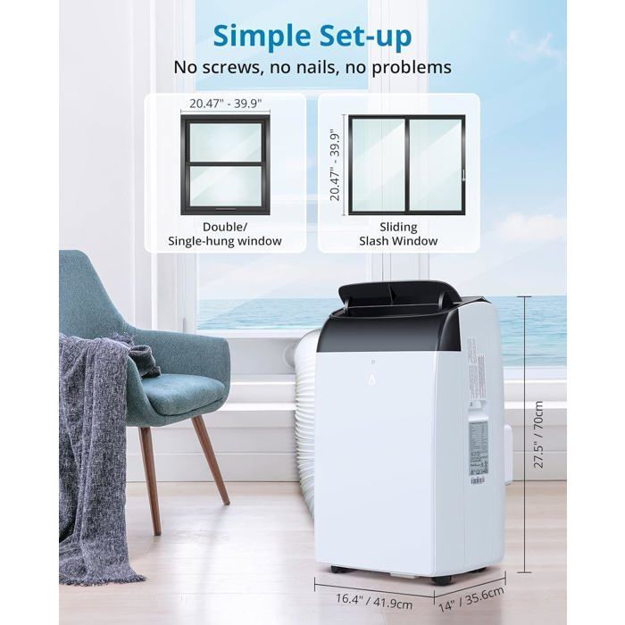 Climatiseur mobile 12000 BTU 4-en-1 –45L/j –Silencieux