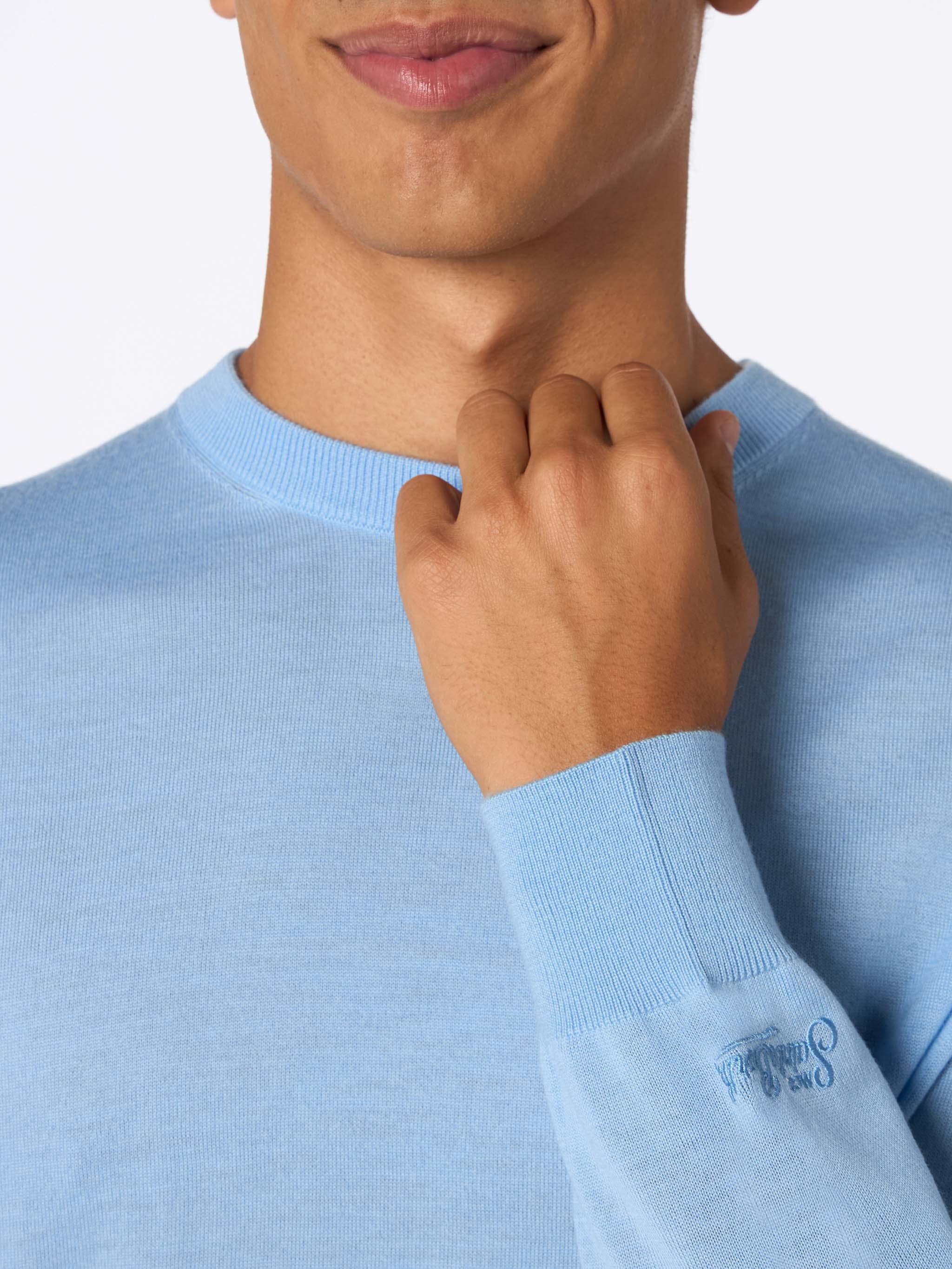 Pull en laine mérinos bleu clair pour homme Regent