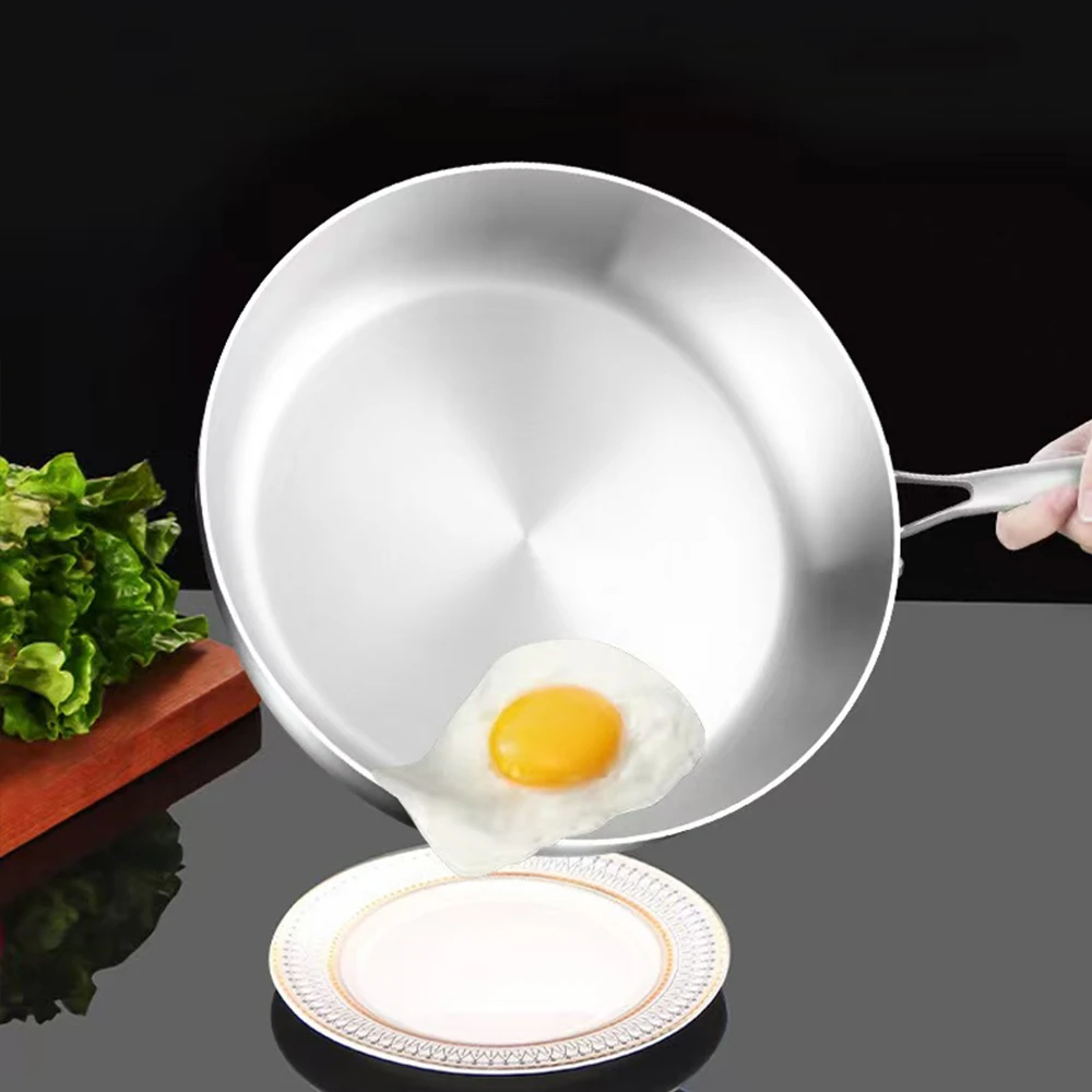 Poêle à frire wok en acier inoxydable 316, sans revêtement antiadhésif, idéale pour la cuisson des steaks, compatible avec les plaques à gaz et à induction.