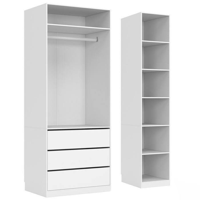 IDMARKET TAYLOR Modular Wardrobe 120 x 55 x 200 cm 2 modules with hanging rail + shelves + drawers white