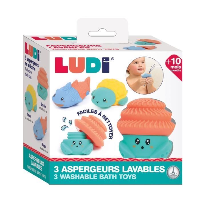 Jouet de bain - LUDI - AQUACOPAINS - 3 aspergeurs en silicone - Lavables - Multicolore