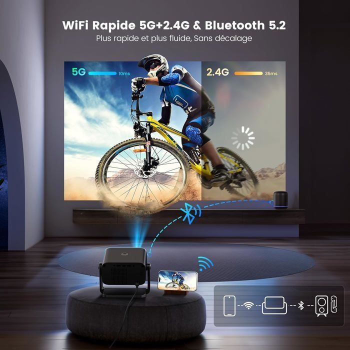 Mini Vidéoprojecteur Auto Keystone/Focus Électrique 1080P Wifi Bluetooth Vidéoprojecteur Portable 4K Fhd Supporté Angle Réglable 14