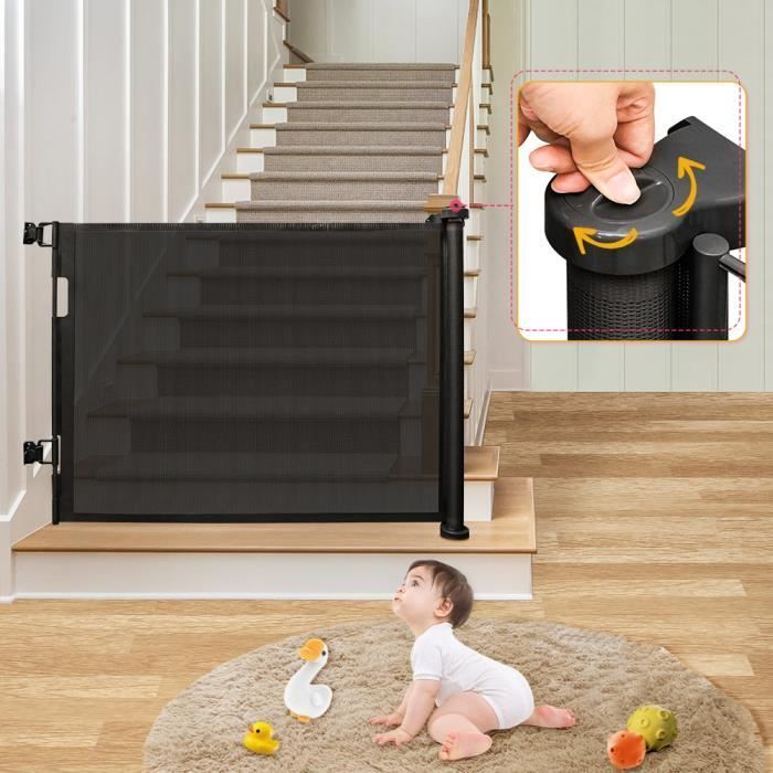 Barrera de seguridad retráctil de ABS - Negra - YIPEEMA - 150*86 cm - Bebé - Unisex